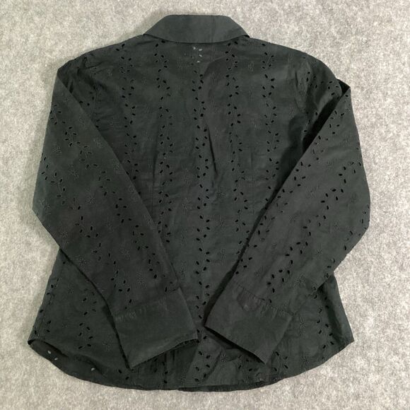 Talbot's Woman Black Eyelet Blouse Button Front Long Sleeves Size 6 Cotton - Picture 5 of 13